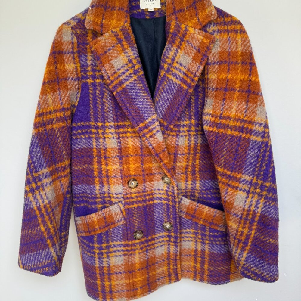 Sezane Multicolor Plaid Pea Harry Coat - Picture 4 of 5